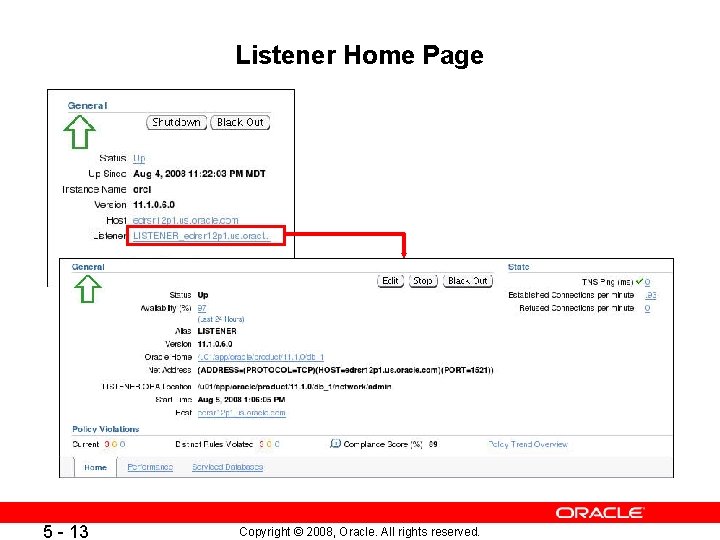 Listener Home Page 5 - 13 Copyright © 2008, Oracle. All rights reserved. 