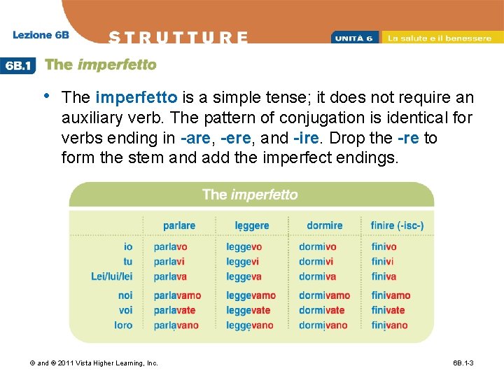  • The imperfetto is a simple tense; it does not require an auxiliary