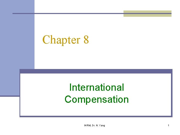 Chapter 8 International Compensation IHRM, Dr. N. Yang 1 Chapter 8 International Compensation IHRM, Dr. N. Yang 1