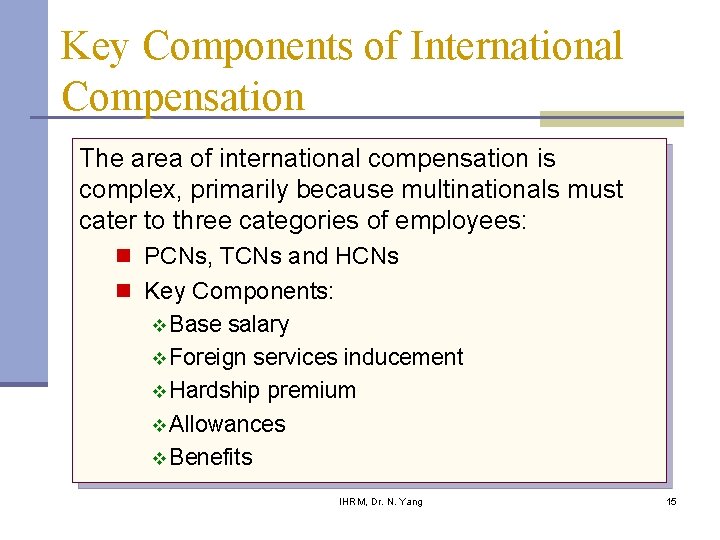 Key Components of International Compensation The area of international compensation is complex, primarily because Key Components of International Compensation The area of international compensation is complex, primarily because