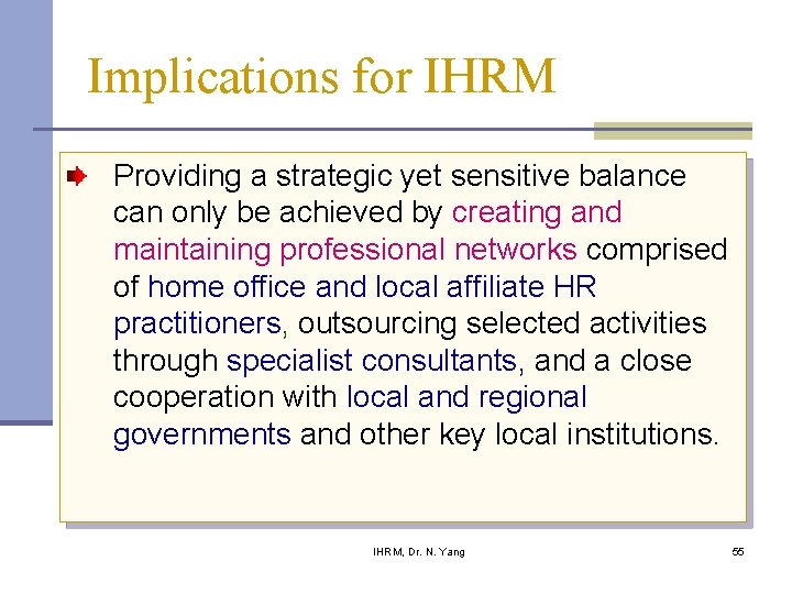 Implications for IHRM Providing a strategic yet sensitive balance can only be achieved by Implications for IHRM Providing a strategic yet sensitive balance can only be achieved by