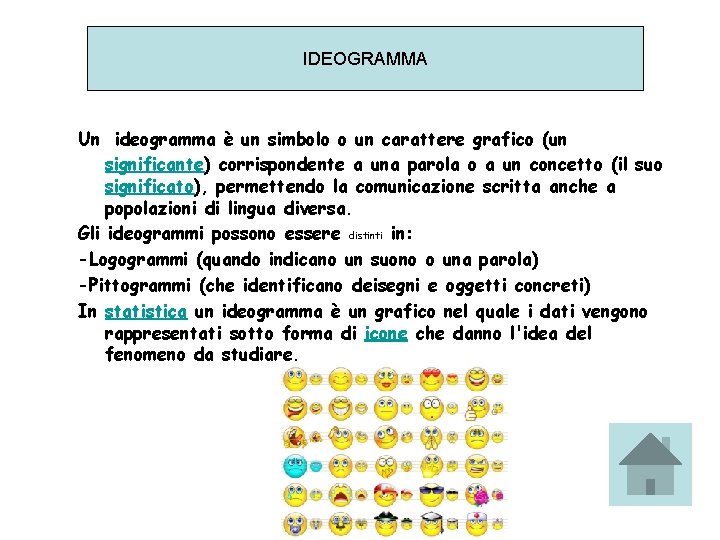 IDEOGRAMMA IDEOGRAMMA Un ideogramma è un simbolo o un carattere grafico (un significante) corrispondente