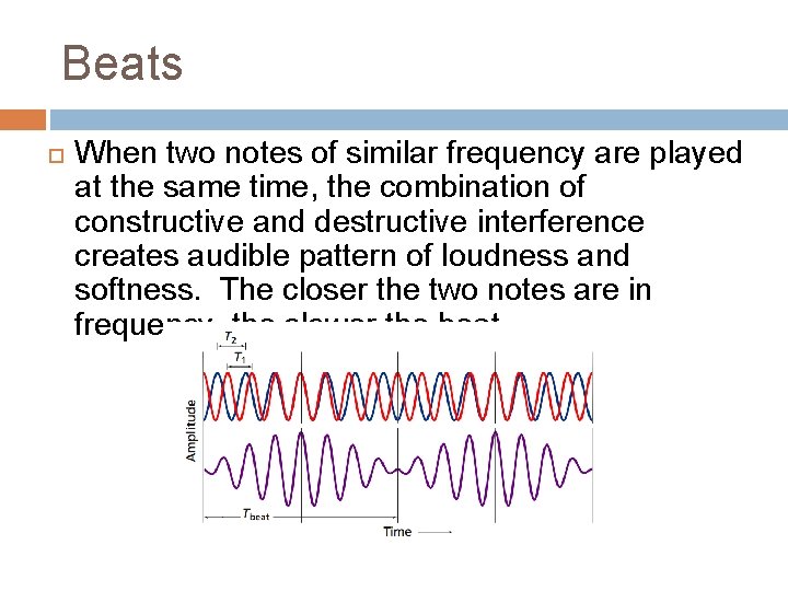 Beats When two notes of similar frequency are played at the same time, the Beats When two notes of similar frequency are played at the same time, the