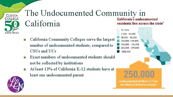 The Undocumented Community in California ■ California Community Colleges serve the largest number of