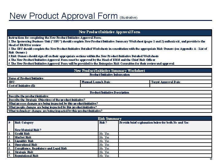 New Product Approval Form (Illustrative) New Product/Initiative Approval Form Instructions for completing the New