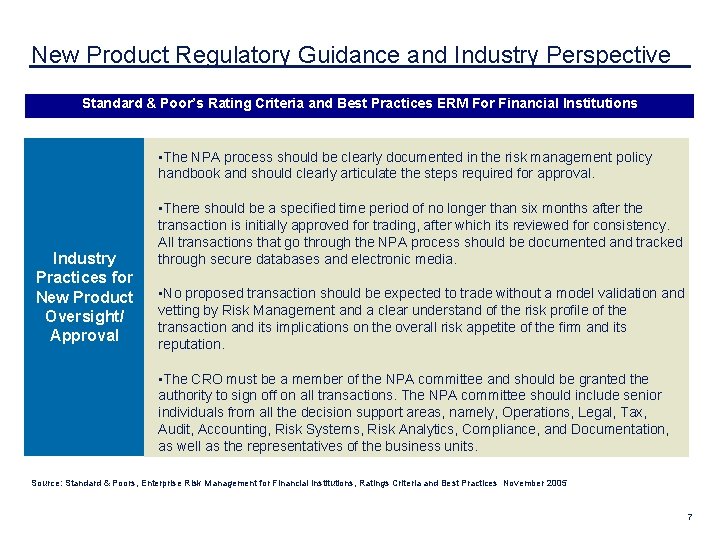 New Product Regulatory Guidance and Industry Perspective Standard & Poor’s Rating Criteria and Best