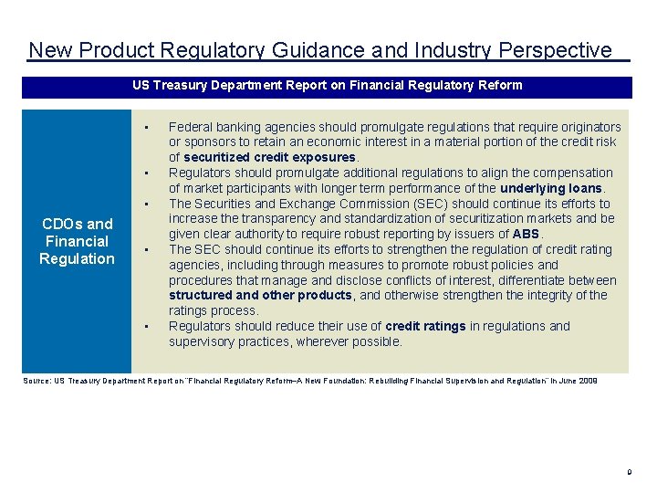 New Product Regulatory Guidance and Industry Perspective US Treasury Department Report on Financial Regulatory