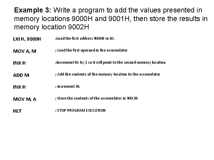 Example 3: Write a program to add the values presented in memory locations 9000