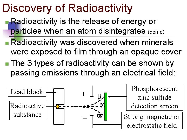 Discovery of Radioactivity is the release of energy or particles when an atom disintegrates