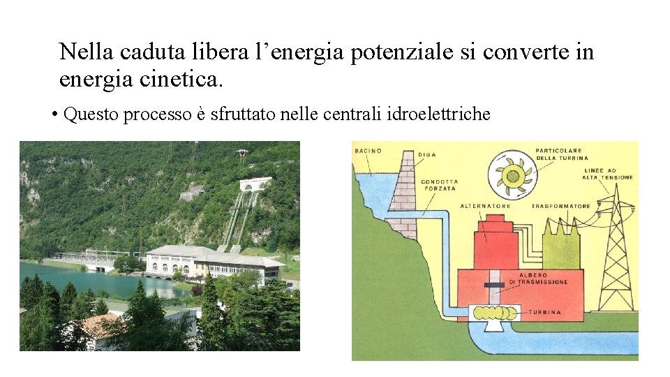 Nella caduta libera l’energia potenziale si converte in energia cinetica. • Questo processo è