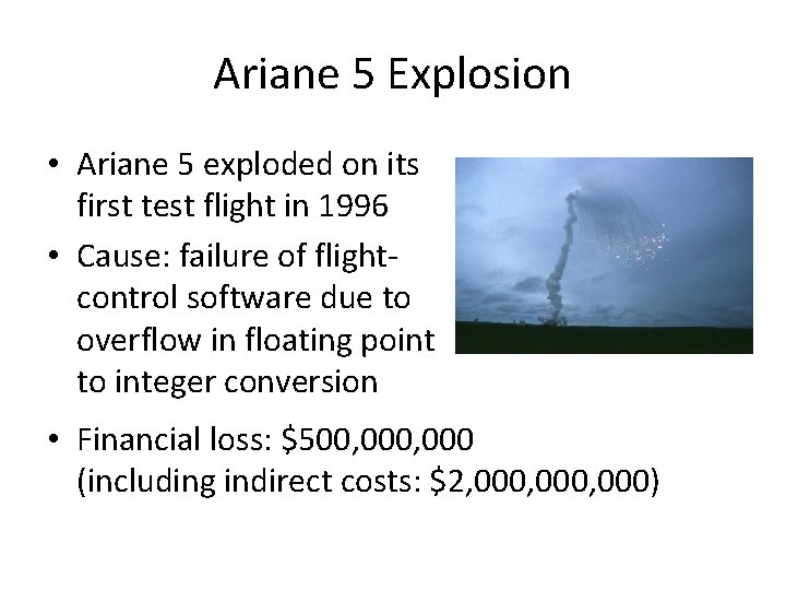 Ariane 5 Explosion • Ariane 5 exploded on its first test flight in 1996
