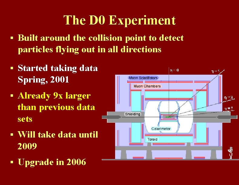 The D 0 Experiment § Built around the collision point to detect particles flying