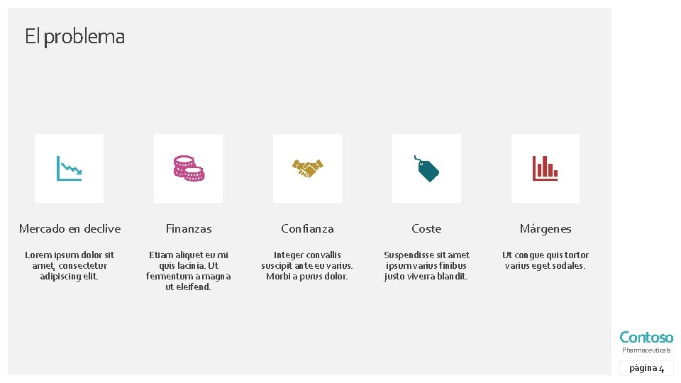 El problema Mercado en declive Finanzas Confianza Coste Márgenes Lorem ipsum dolor sit amet,