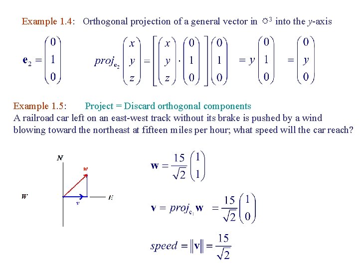 Example 1. 4: Orthogonal projection of a general vector in R 3 into the