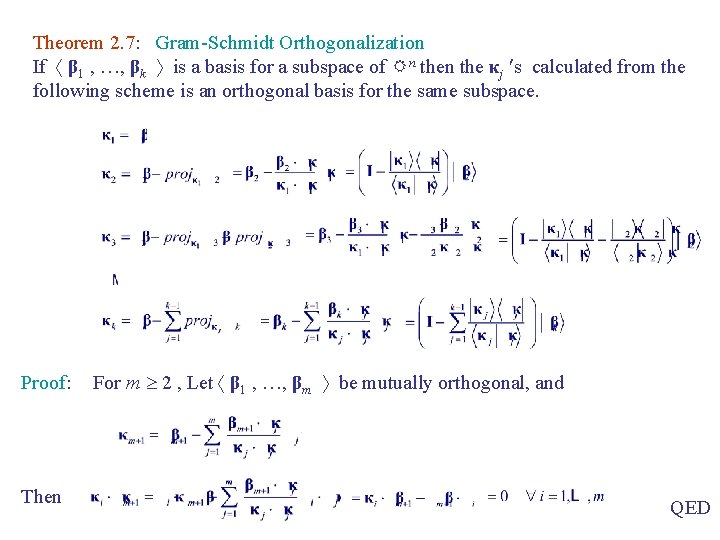 Theorem 2. 7: Gram-Schmidt Orthogonalization If β 1 , …, βk is a basis