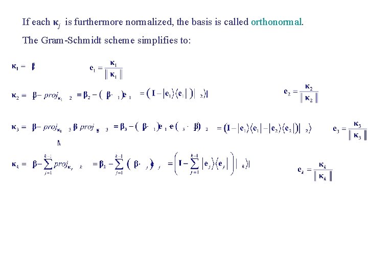 If each κj is furthermore normalized, the basis is called orthonormal. The Gram-Schmidt scheme