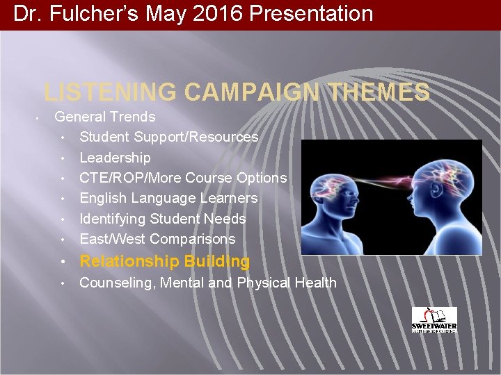 Dr. Fulcher’s May 2016 Presentation LISTENING CAMPAIGN THEMES • General Trends • Student Support/Resources