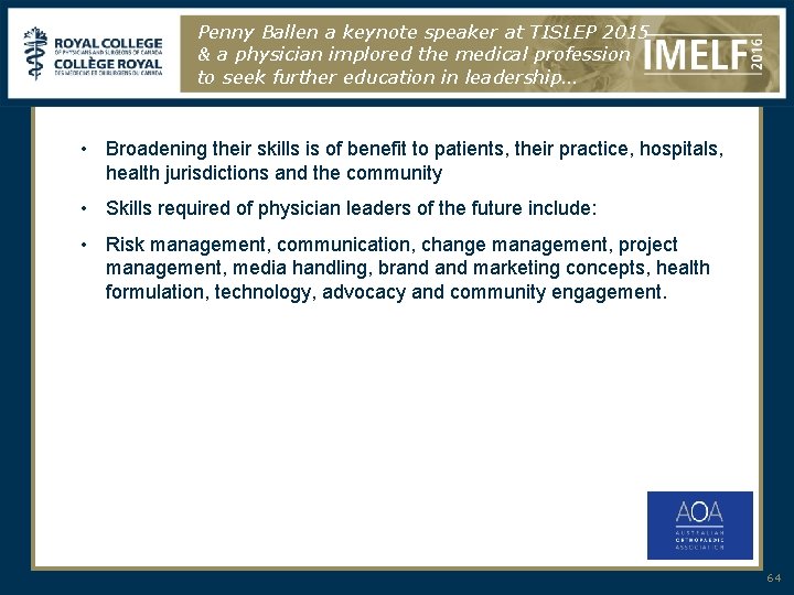 Penny Ballen a keynote speaker at TISLEP 2015 & a physician implored the medical