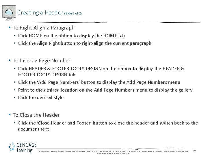 Creating a Header (Slide 2 of 2) • To Right-Align a Paragraph • Click Creating a Header (Slide 2 of 2) • To Right-Align a Paragraph • Click