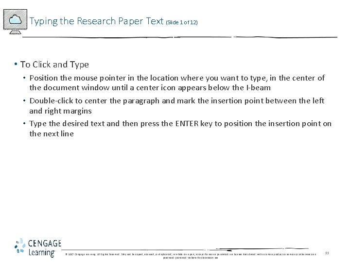 Typing the Research Paper Text (Slide 1 of 12) • To Click and Type Typing the Research Paper Text (Slide 1 of 12) • To Click and Type