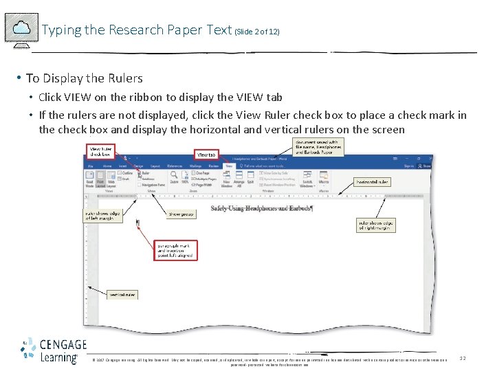 Typing the Research Paper Text (Slide 2 of 12) • To Display the Rulers Typing the Research Paper Text (Slide 2 of 12) • To Display the Rulers