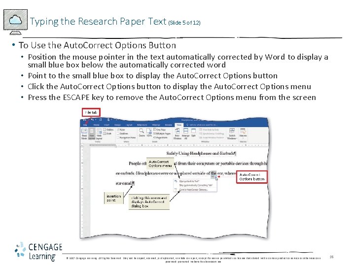 Typing the Research Paper Text (Slide 5 of 12) • To Use the Auto. Typing the Research Paper Text (Slide 5 of 12) • To Use the Auto.
