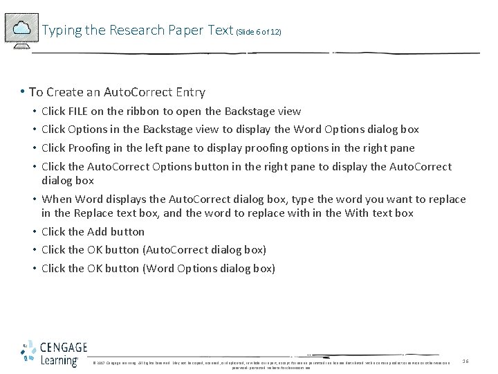 Typing the Research Paper Text (Slide 6 of 12) • To Create an Auto. Typing the Research Paper Text (Slide 6 of 12) • To Create an Auto.