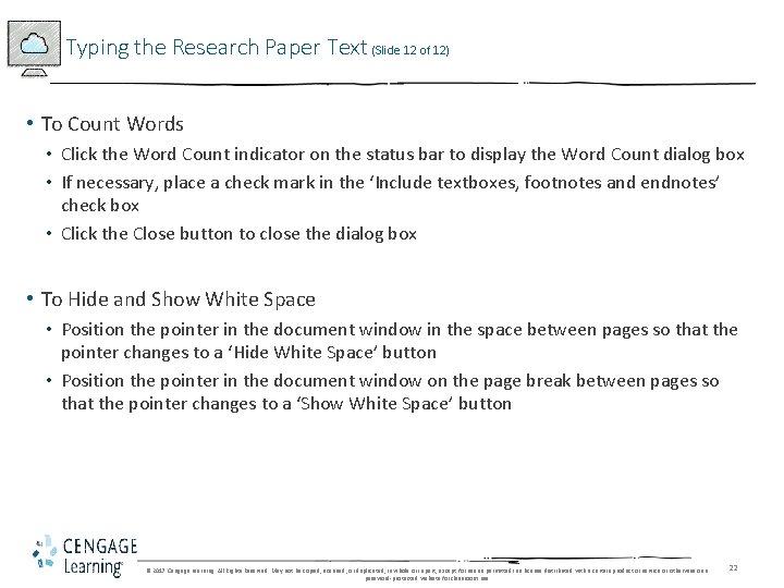 Typing the Research Paper Text (Slide 12 of 12) • To Count Words • Typing the Research Paper Text (Slide 12 of 12) • To Count Words •