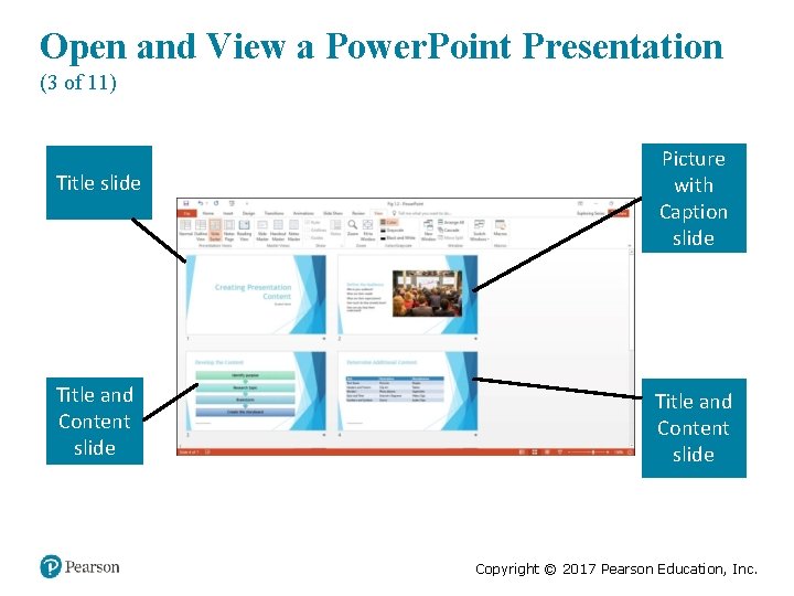 Open and View a Power. Point Presentation (3 of 11) Title slide Title and