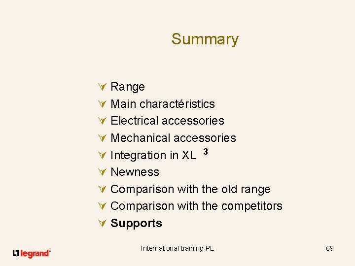 Summary Ú Range Ú Main charactéristics Ú Electrical accessories Ú Mechanical accessories Ú Integration