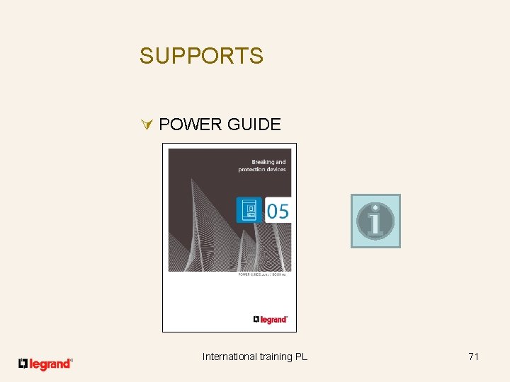SUPPORTS Ú POWER GUIDE International training PL 71 