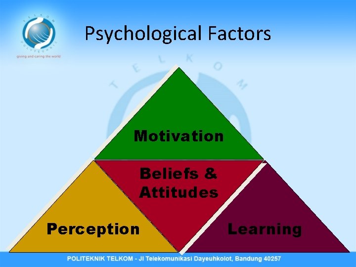 Psychological Factors Motivation Beliefs & Attitudes Perception Learning 