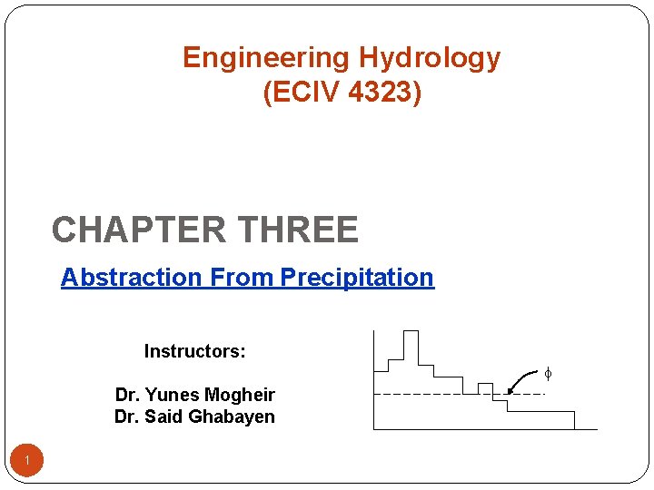 Engineering Hydrology (ECIV 4323) CHAPTER THREE Abstraction From Precipitation Instructors: Dr. Yunes Mogheir Dr.