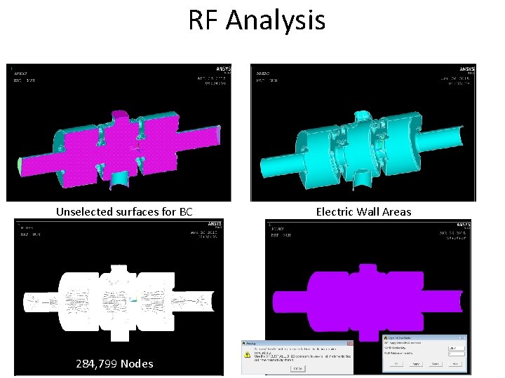 RF Analysis Unselected surfaces for BC 284, 799 Nodes Electric Wall Areas RF Analysis Unselected surfaces for BC 284, 799 Nodes Electric Wall Areas