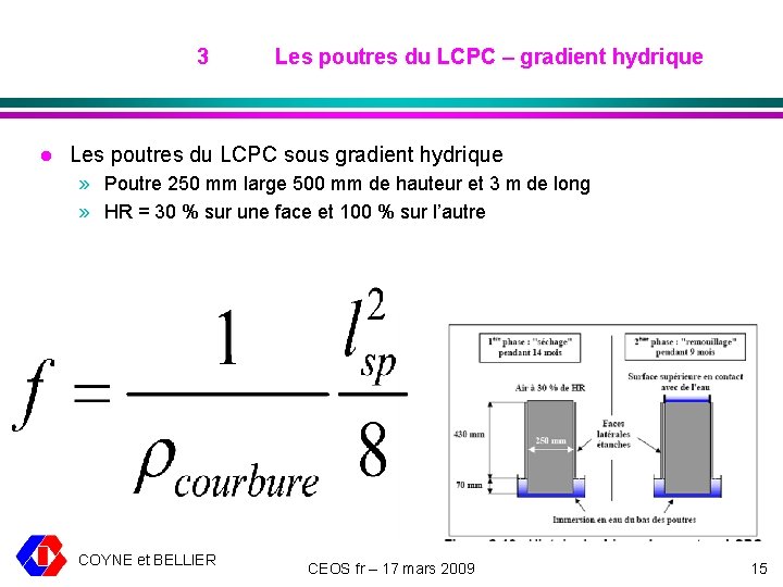 3 l Les poutres du LCPC – gradient hydrique Les poutres du LCPC sous