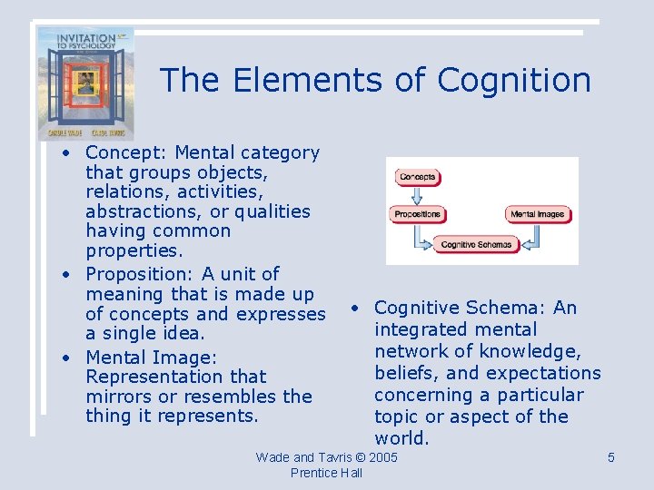 The Elements of Cognition • Concept: Mental category that groups objects, relations, activities, abstractions,