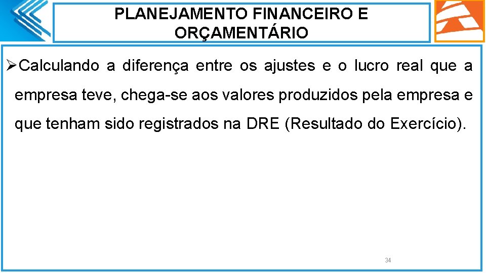 PLANEJAMENTO FINANCEIRO E ORÇAMENTÁRIO ØCalculando a diferença entre os ajustes e o lucro real