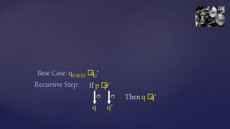 Base Case: q 0 MIN �q 0 Recursive Step: If p �p q q