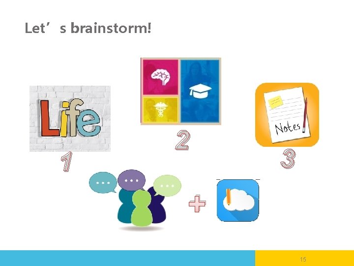Let’s brainstorm! 1 2 3 + 15 