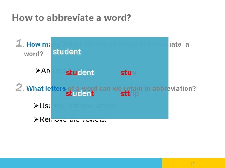 How to abbreviate a word? 1. How many letters we should retain to abbreviate