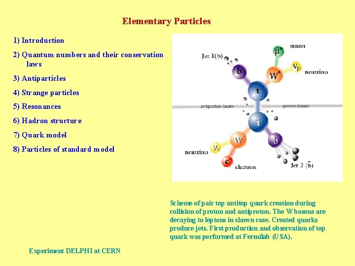 Elementary Particles 1) Introduction 2) Quantum numbers and their conservation laws 3) Antiparticles 4)