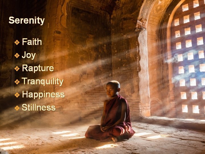 Serenity v Faith v Joy v Rapture v Tranquility v Happiness v Stillness 