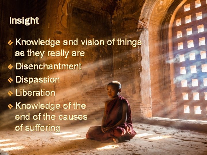 Insight v Knowledge and vision of things as they really are v Disenchantment v