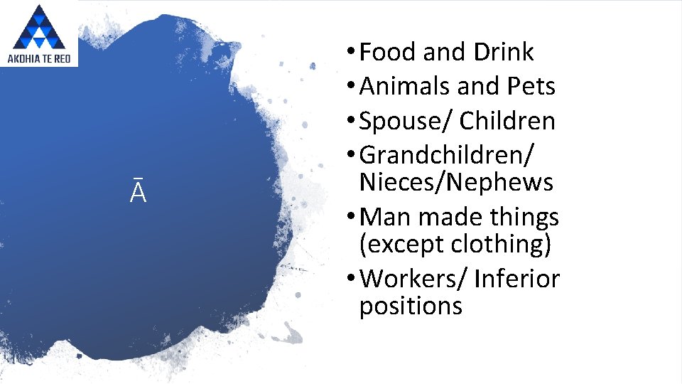 Ā • Food and Drink • Animals and Pets • Spouse/ Children • Grandchildren/