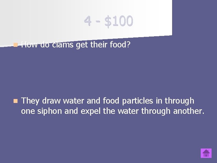 4 - $100 n How do clams get their food? n They draw water