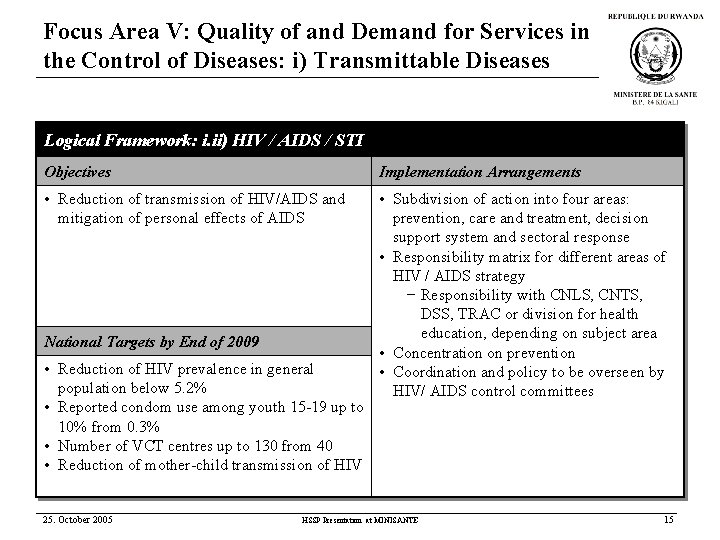 Focus Area V: Quality of and Demand for Services in the Control of Diseases: