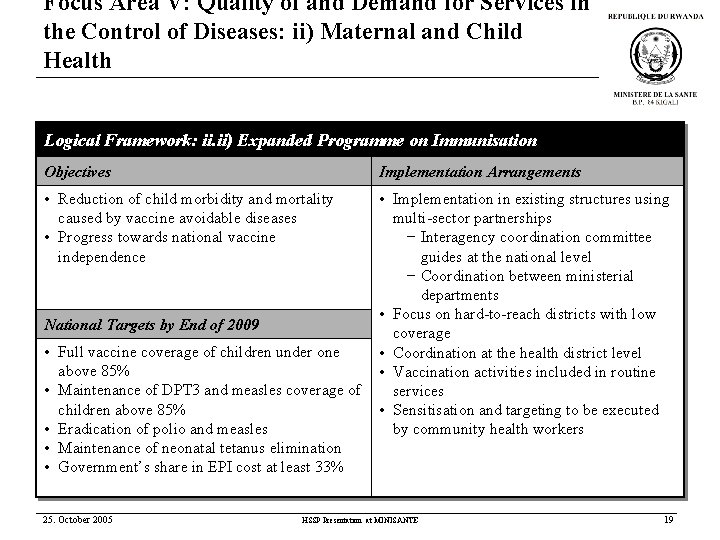 Focus Area V: Quality of and Demand for Services in the Control of Diseases: