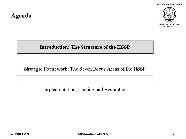 Agenda Introduction: The Structure of the HSSP Strategic Framework: The Seven Focus Areas of