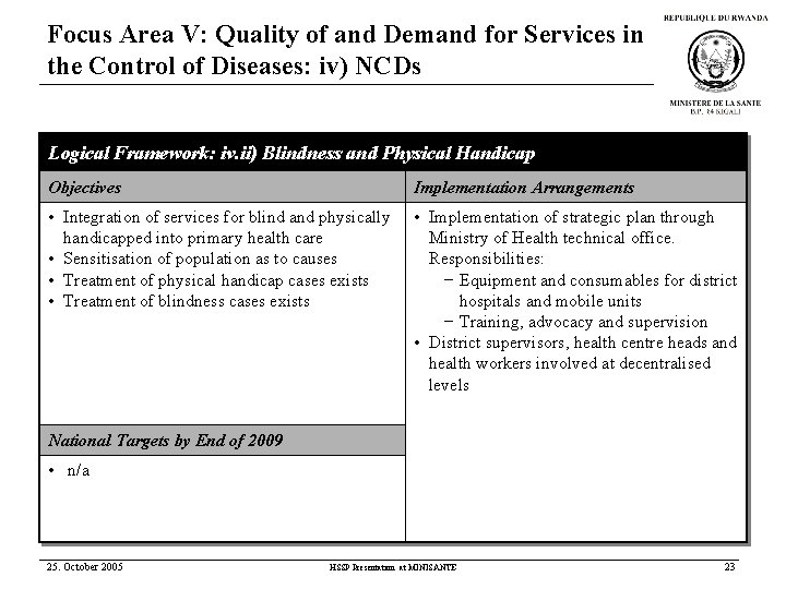 Focus Area V: Quality of and Demand for Services in the Control of Diseases: