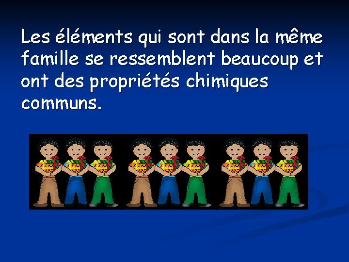 Les éléments qui sont dans la même famille se ressemblent beaucoup et ont des